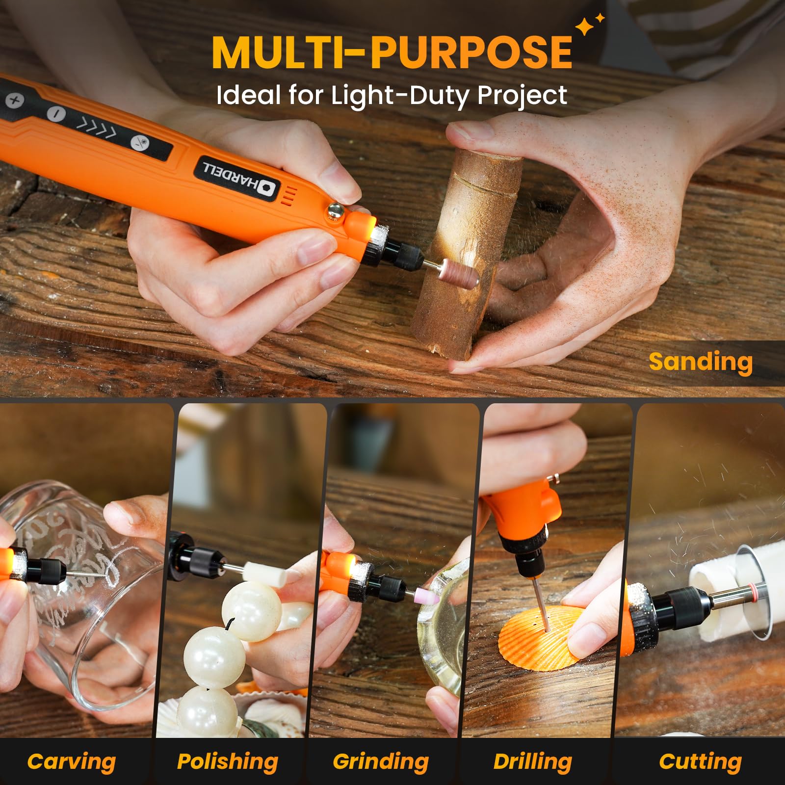 HARDELL Mini Cordless Rotary Tool, USB Charging, 5-Speed Rotary Tool Kit with 61 Accessories, Multi-Purpose 3.7V Power Multi Tool for Sanding, Polishing, Drilling, Etching, Engraving, Cutting, DIY